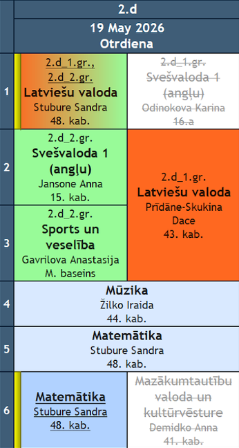 The attached schedule image showing the day's classes